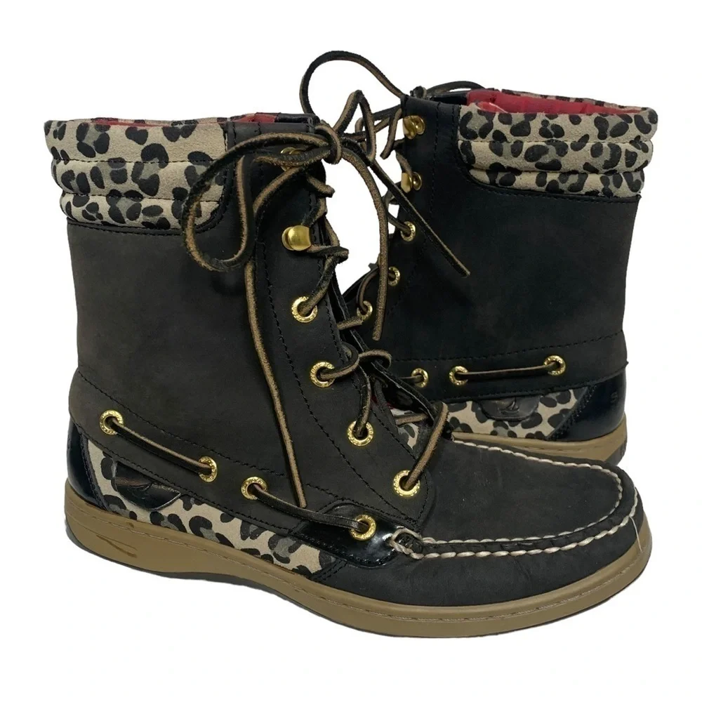 Sperry Top Sider Hikerfish Black Leopard Boots